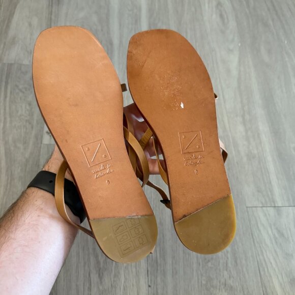 Either/Or Tan Leather Strappy Sandals Size 10 - Picture 4 of 5